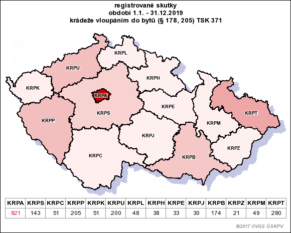 2019 - mapa nápadu krádeže vloupáním do bytů