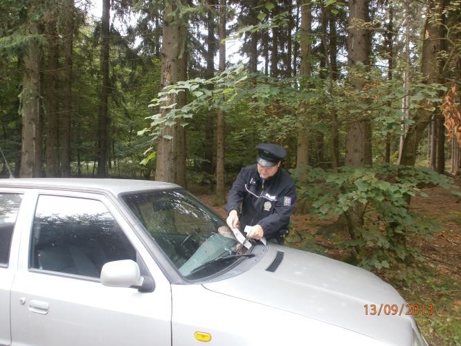 Kontroly vozidel houbařů u lesa