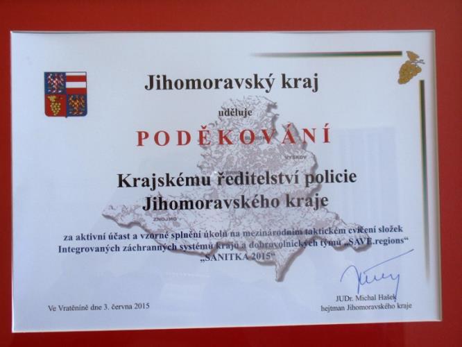 Poděkování hejtmana