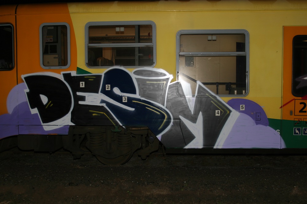 Posprejovaný vlak v Mladějově ze dne 23. 11. 2018