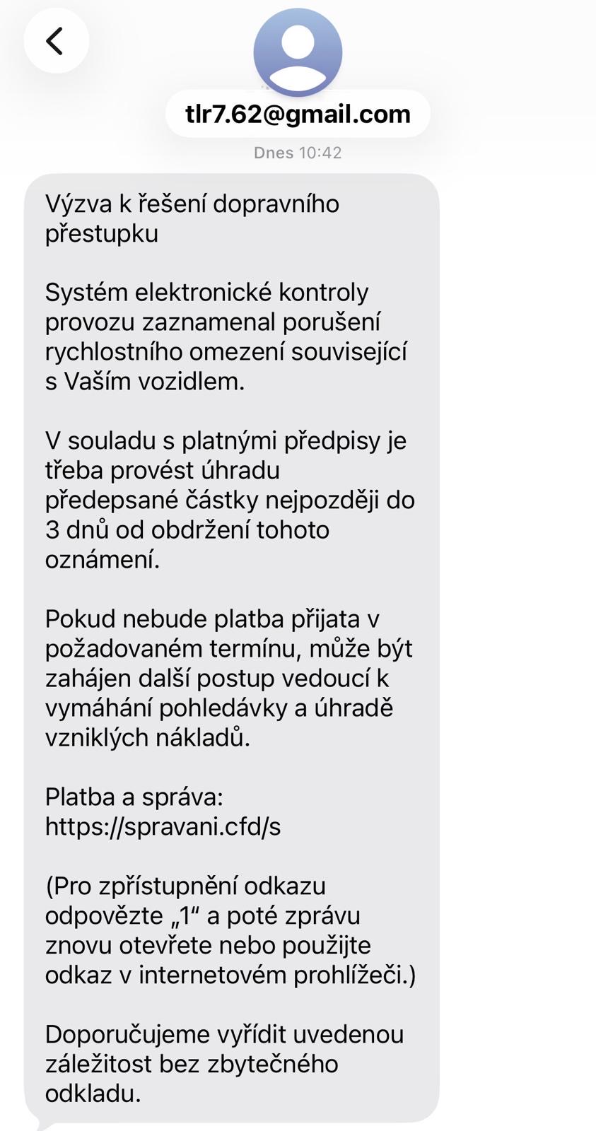 Vzor podvodné sms zprávy