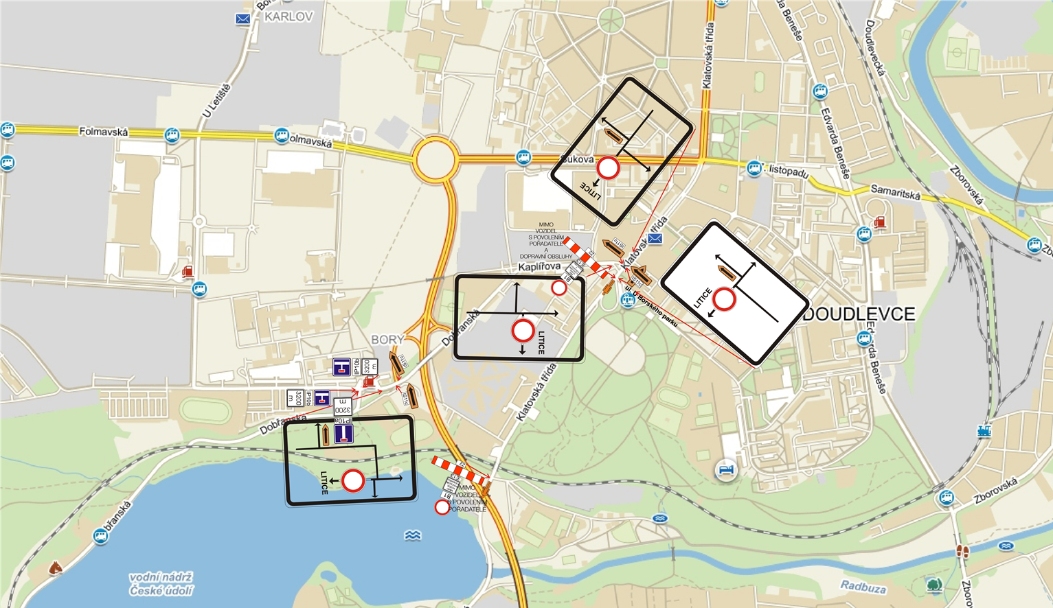 mapa závodu a dopravních omezení