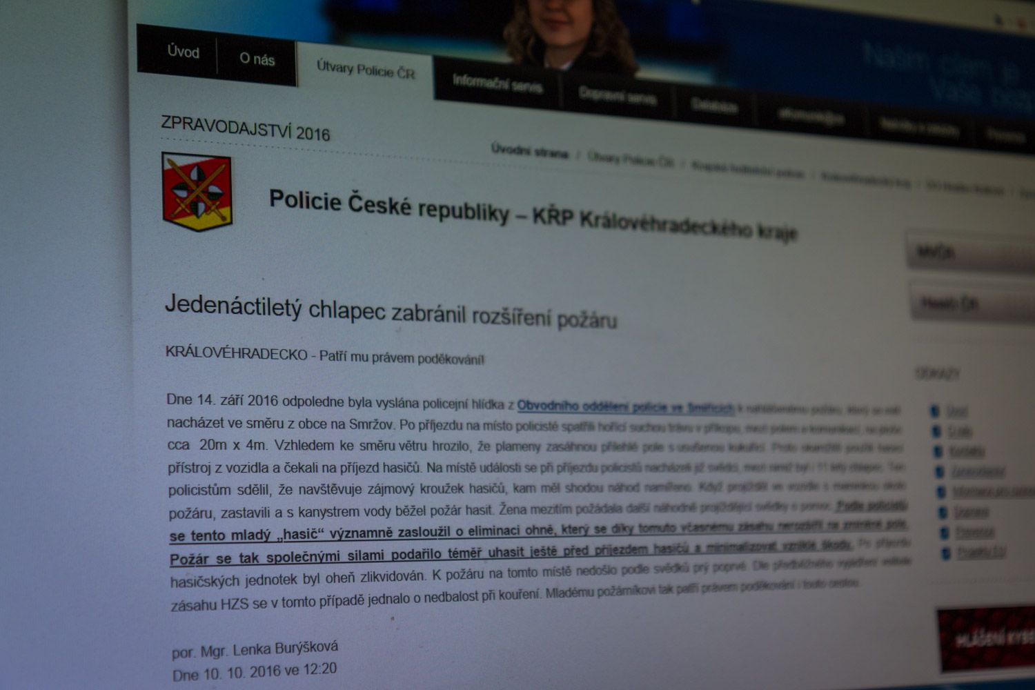ocenění chlapce