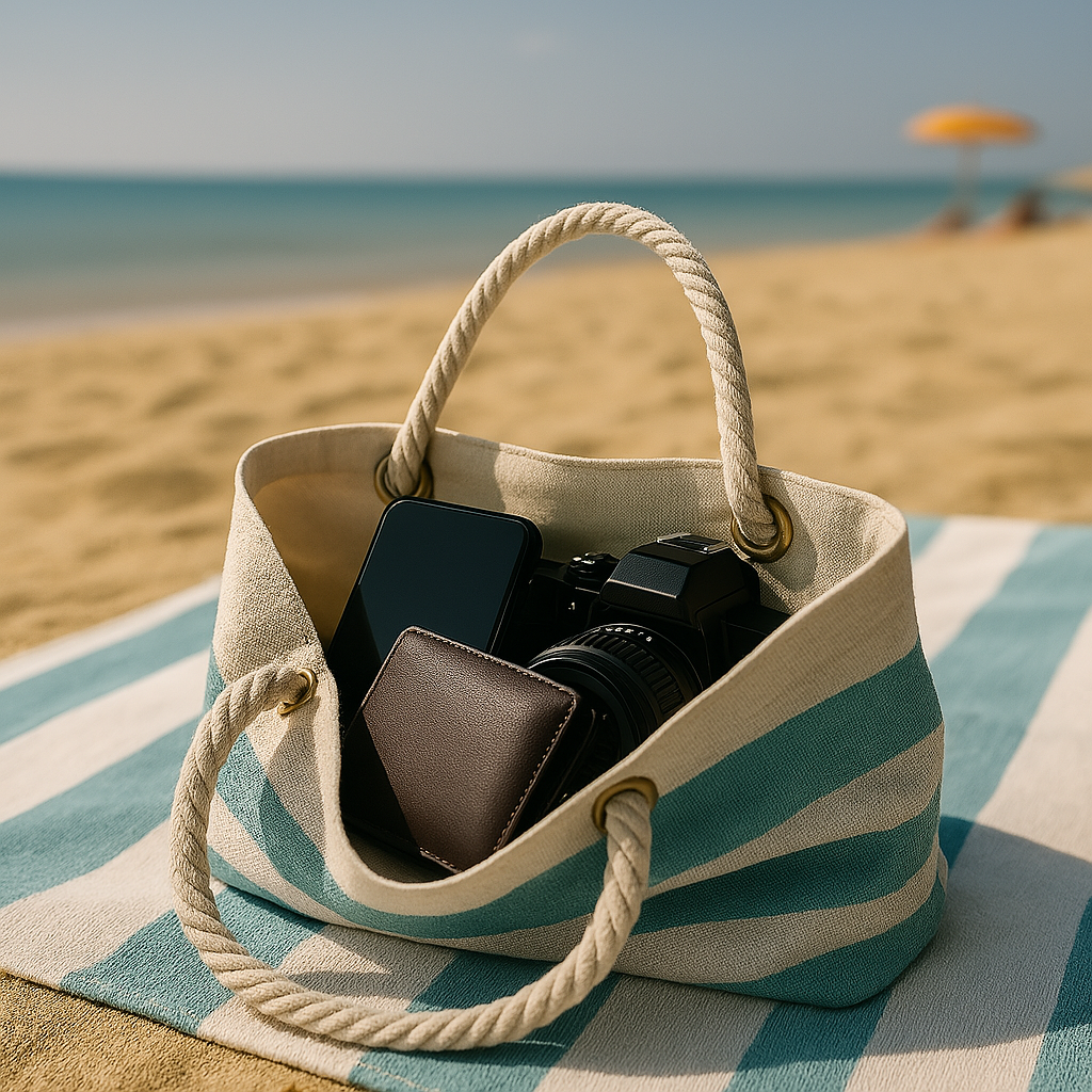 odložená taška na pláži