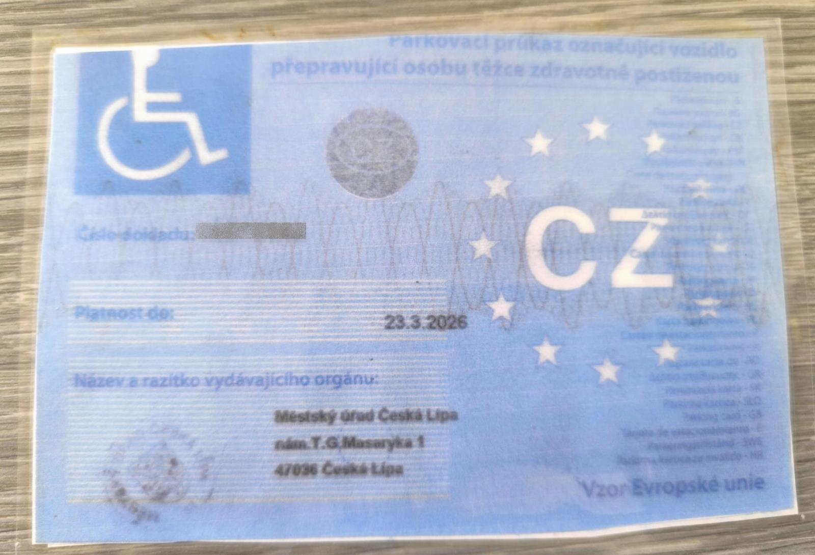 parkovací průkaz 1
