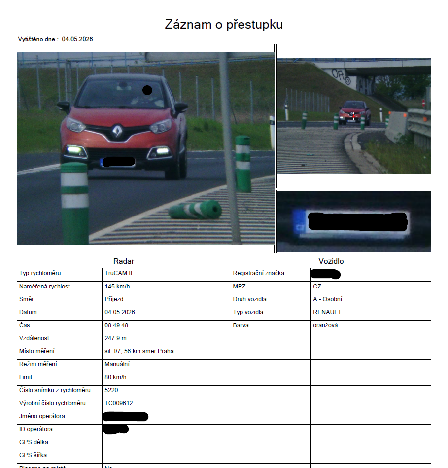 překročení rychlosti
