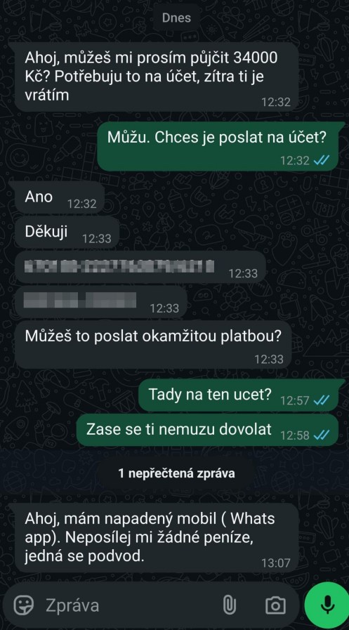 ukázka podvodné komunikace