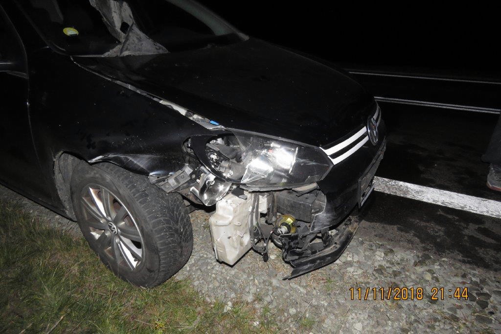 volkswagen po střetu se třemi divočáky